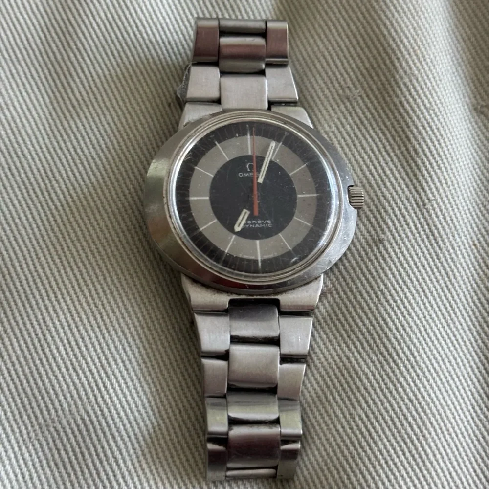 Collectible Vintage Omega Dynamic Black and Silver Bullseye Dial